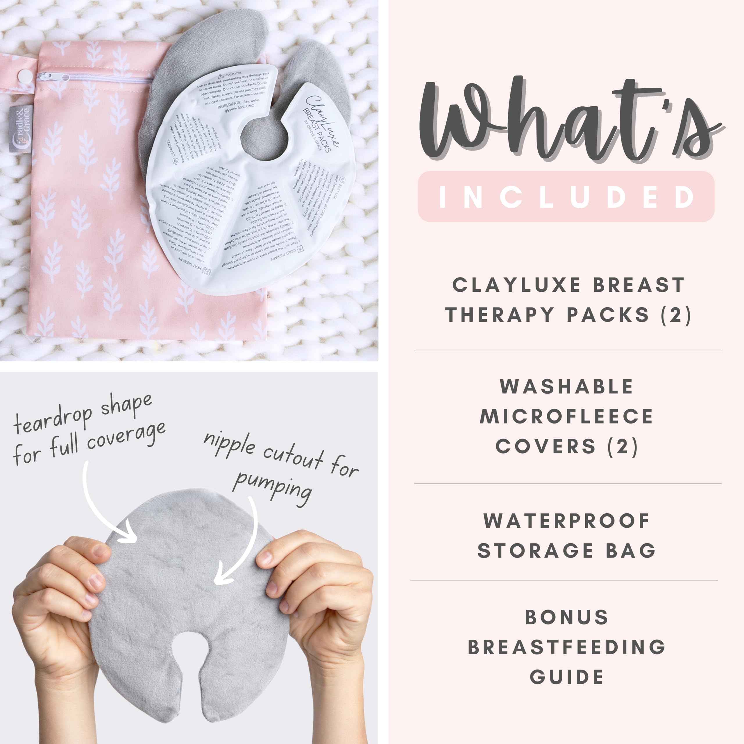 Cradle & Grace ClayLuxe packs in freezer, providing cool relief for engorgement.