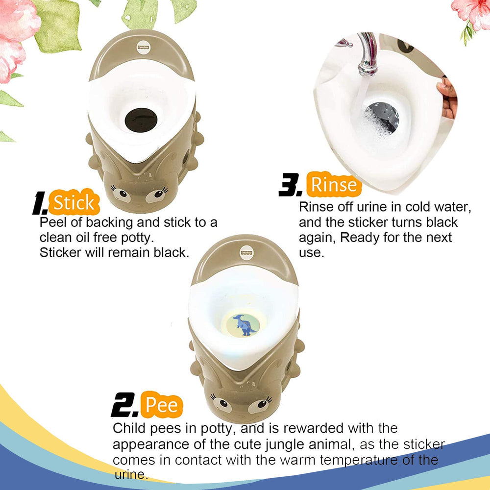 Cradle Plus potty training sticker on seat illustrates kid-friendly learning moment.