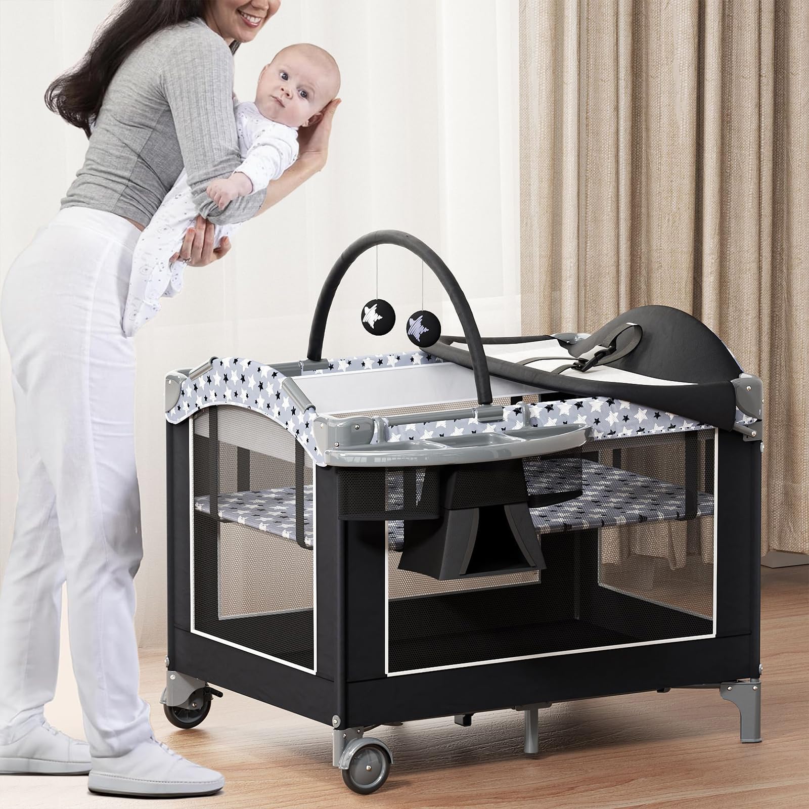 Cradlecare breathable-mesh-sides maximize airflow and visibility during playtime.