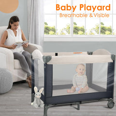 Cradlecare pack-and-play breathable mesh area keeps baby visible and ventilated.