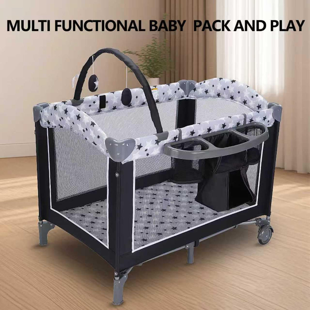 Cradlecare two-locking-wheels keep the playard stable on various surfaces.