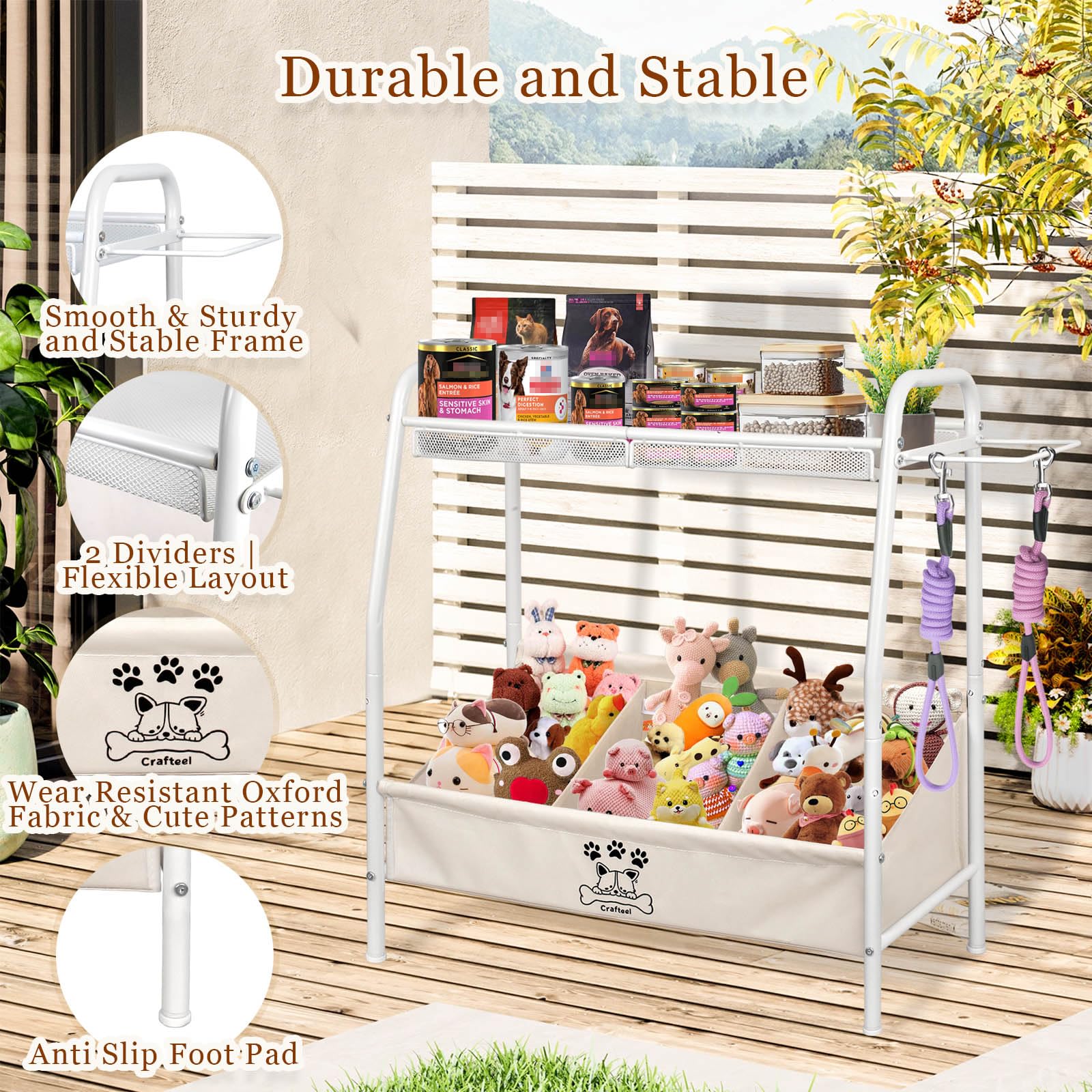 Crafteel heavy-duty metal frame and Oxford liner support up to 40 lbs of toys