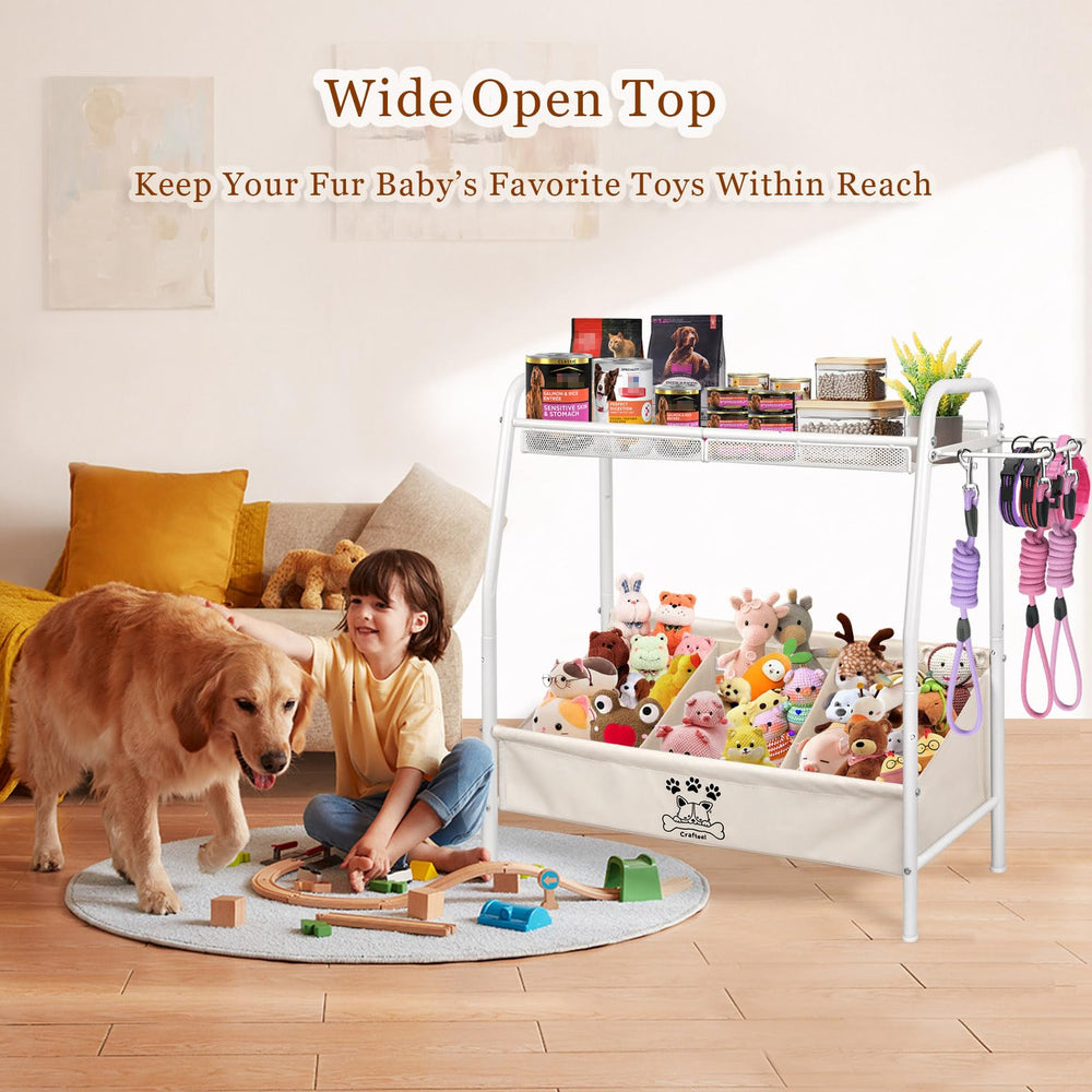Crafteel 1-3 compartment dog toy bin keeps balls, bones, and plushies neatly separated