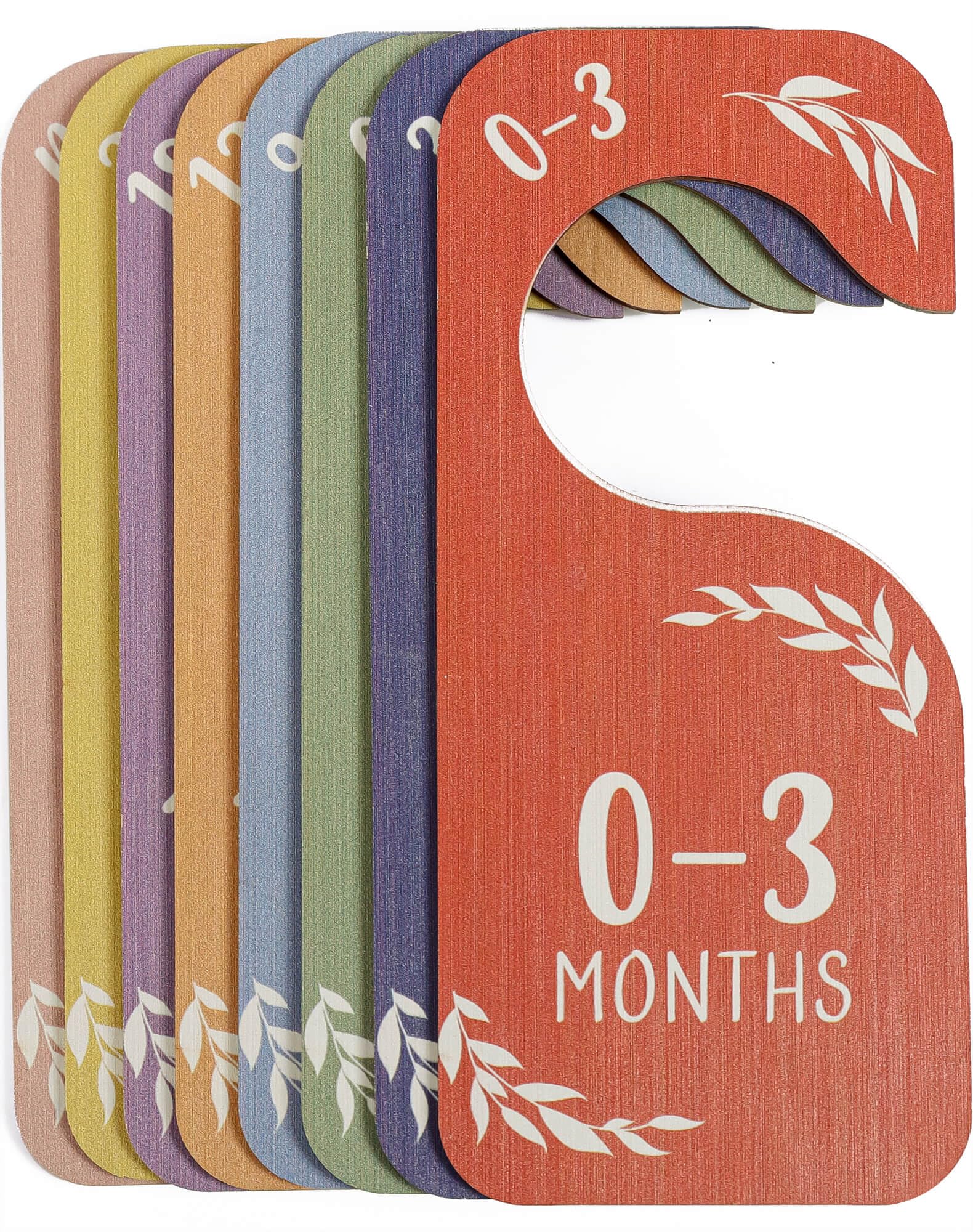 Cranado baby closet dividers front view highlight color-coded sizes for quick outfit selection.