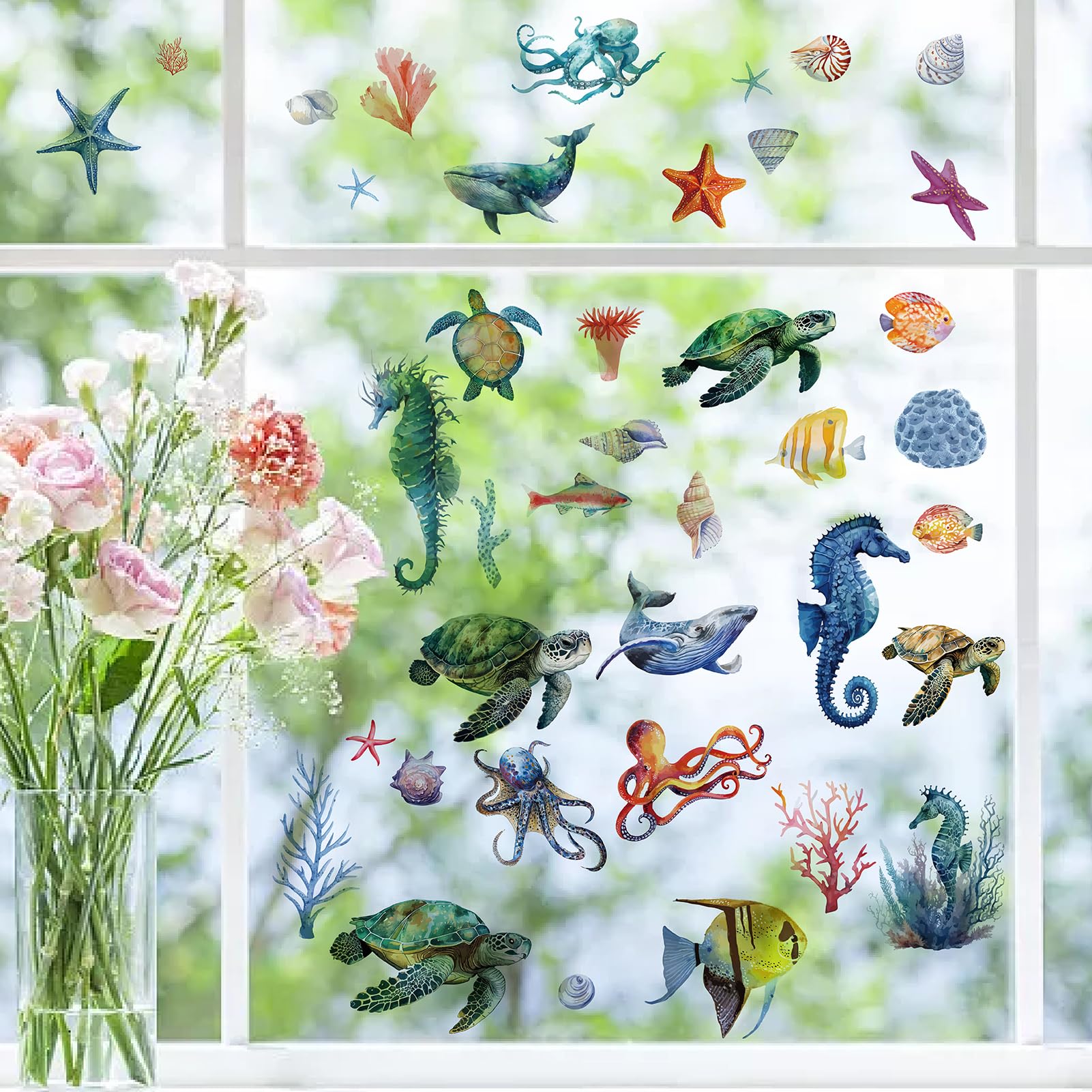 CRASPIRE sea life window decal shell; versatile decor for walls, tiles, and mirrors.