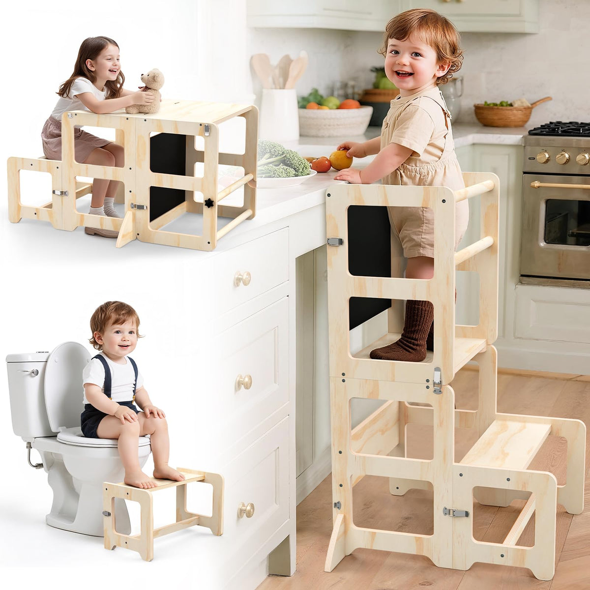 Cravenook toddler kitchen step stool folded for compact storage and quick setup