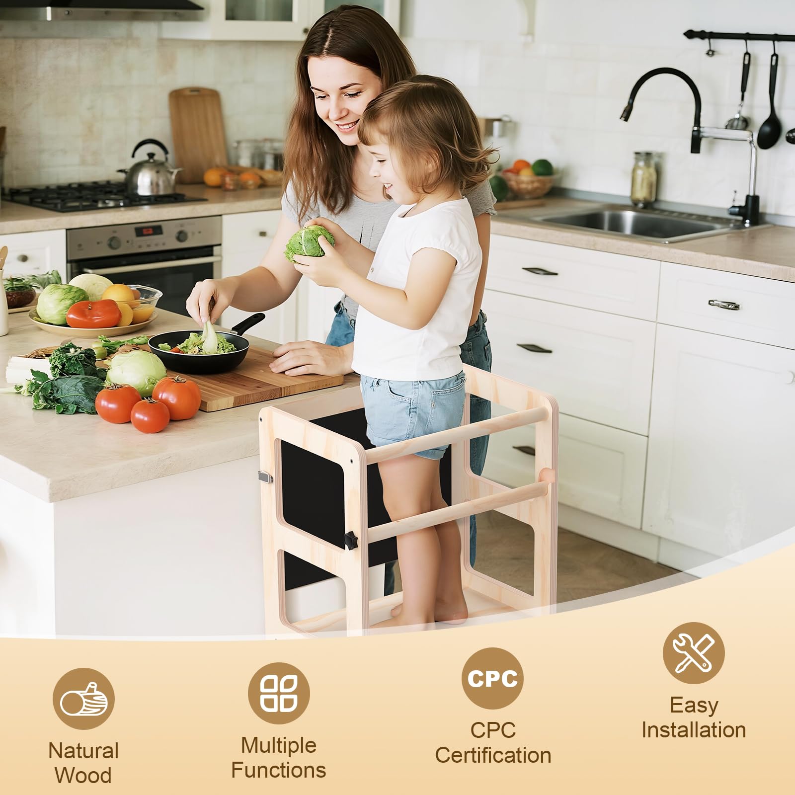 Cravenook toddler kitchen step stool open ready for safe countertop access