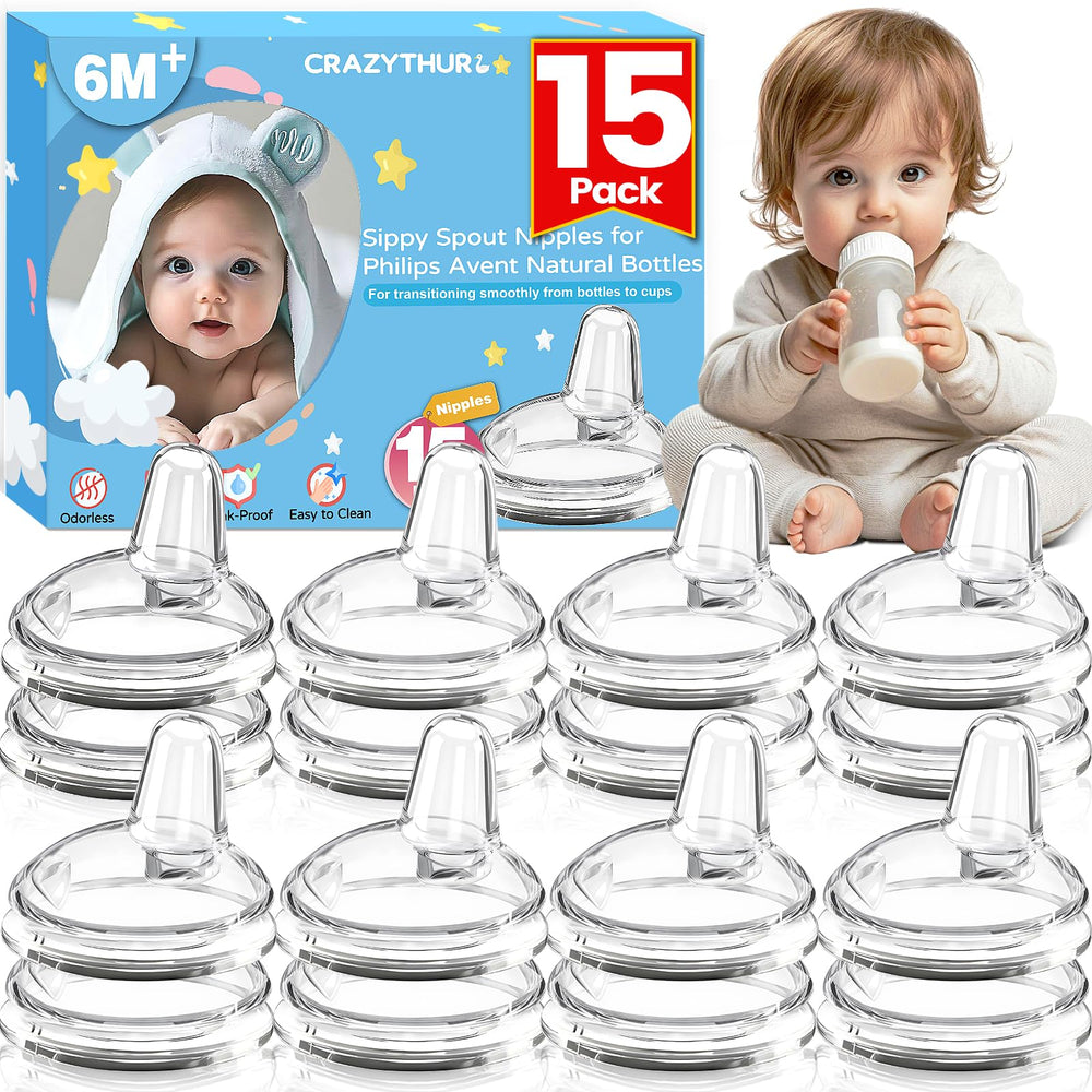 CRAZYTHUR sippy spout nipples 15-pack for smooth transition from bottle to cup.