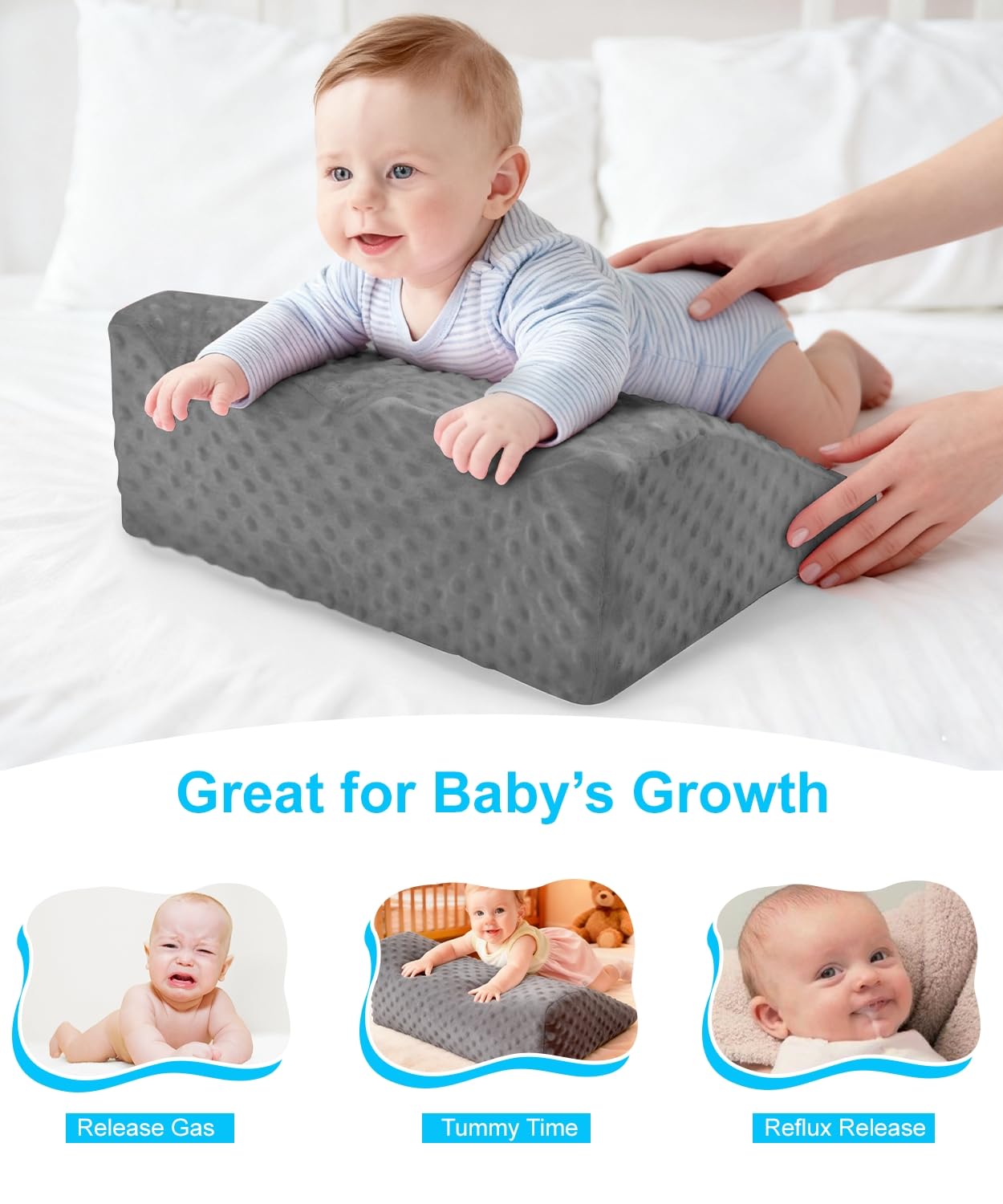 CreateBay memory-foam-nursery-prop tummy-time provides neck and shoulder support during play.