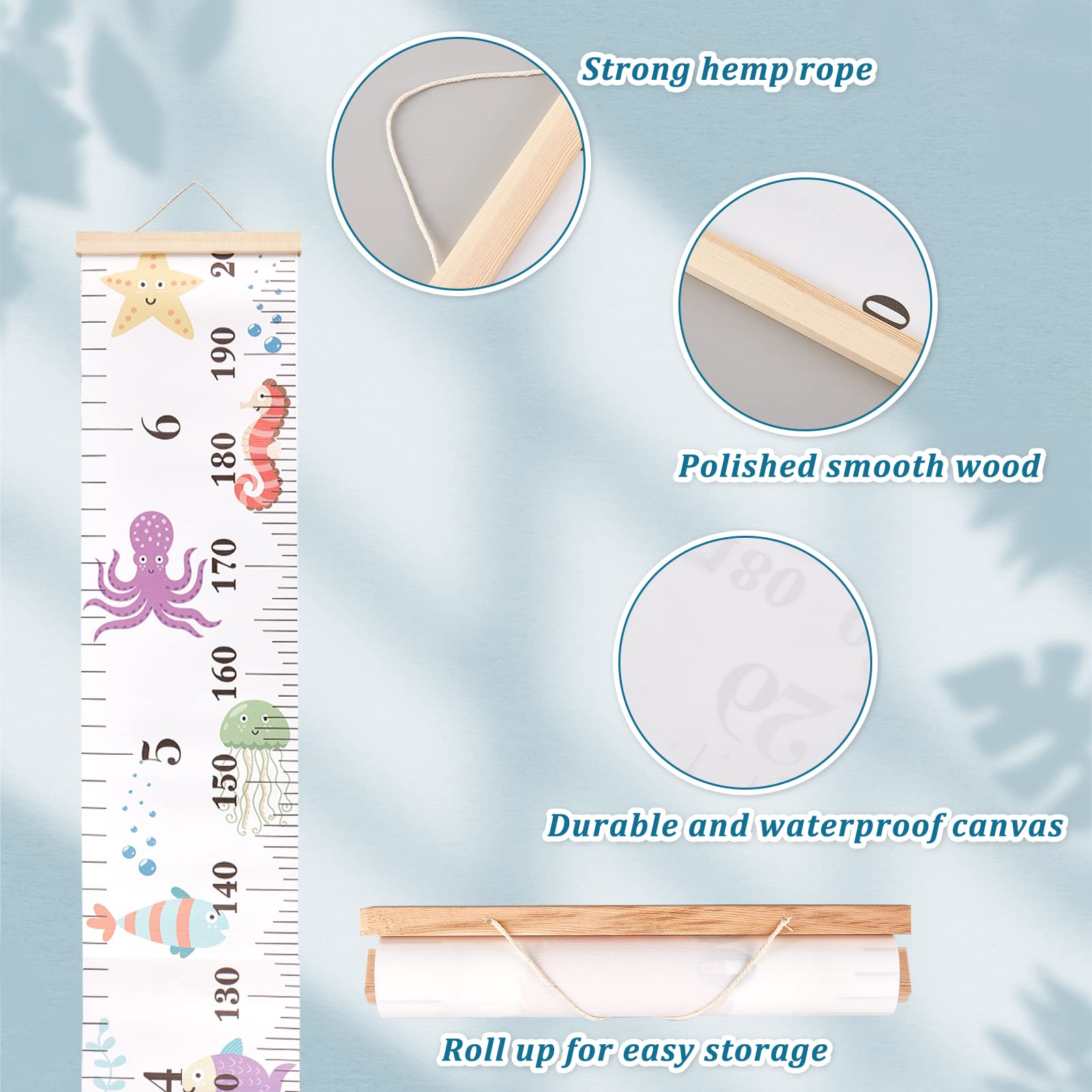 CREATCABIN cartoon pattern sea animals brightens kid's room while encouraging height checks.