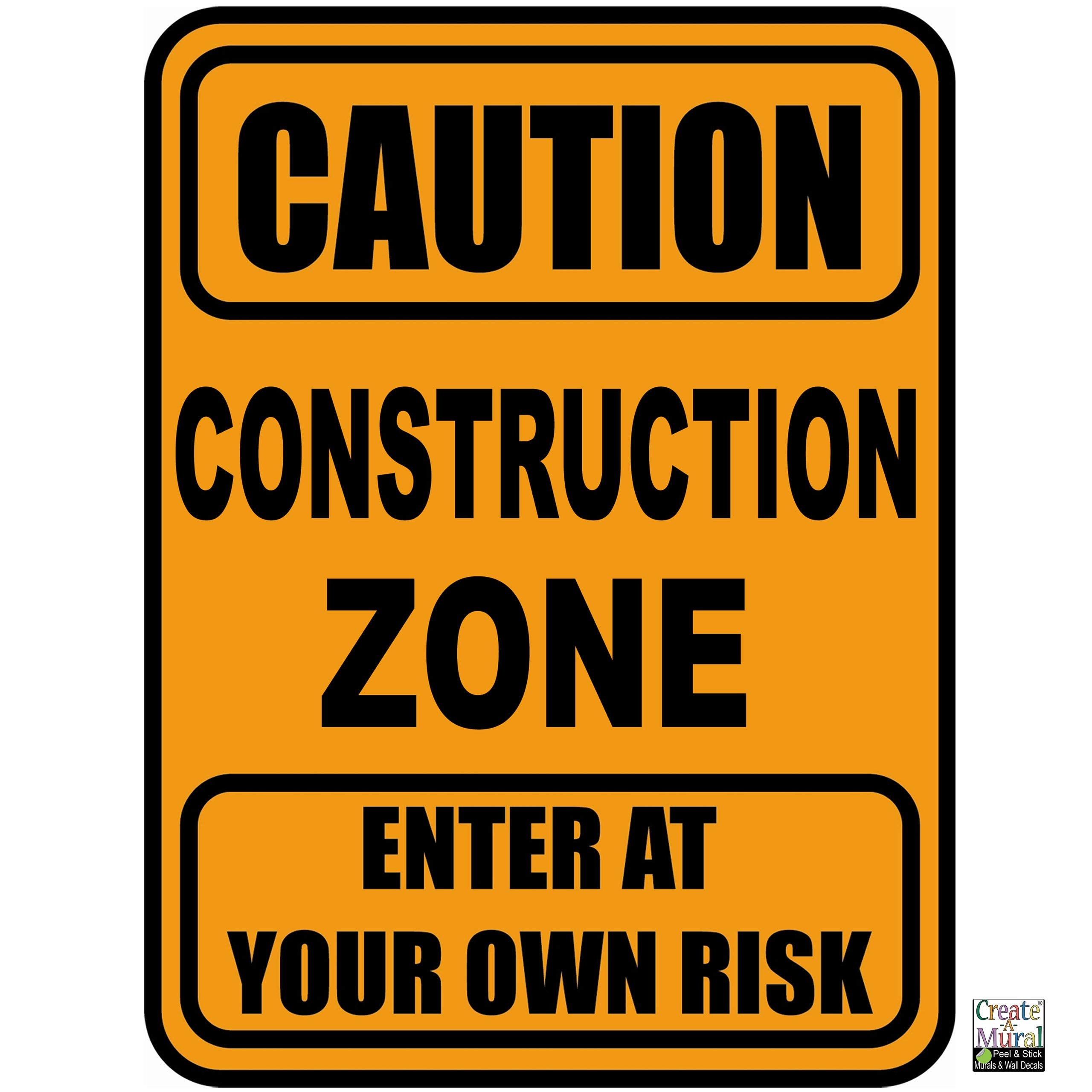 Create-A-Mural construction zone sign door decal adds quick, removable wall decor for kids' rooms.