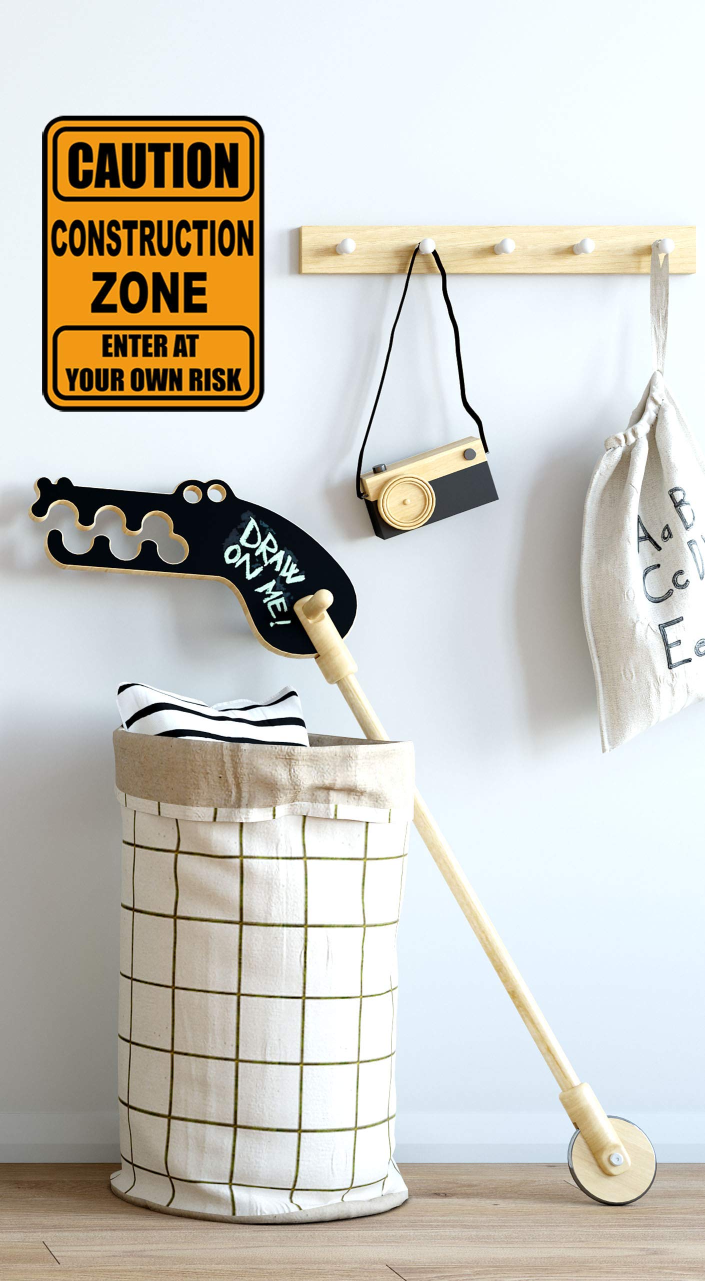 Create-A-Mural construction zone sign wall decal perfect for transforming bedroom walls in minutes.