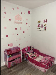 Create-A-Mural girls room dots wall decor setup highlights easy peel-and-stick installation.