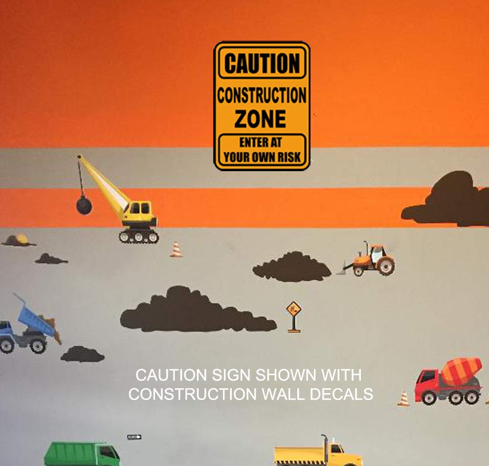 Create-A-Mural nursery decor with construction signage creates playful early learning vibes.
