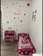 Create-A-Mural peel-stick dots wall decals showcase mess-free decorating and repositionable design.