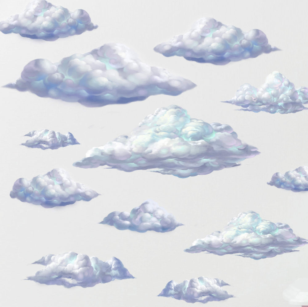 Create-A-Mural Sky Cloud Wall Decals brighten kids' rooms with a soft, easy-to-remove sky mural.