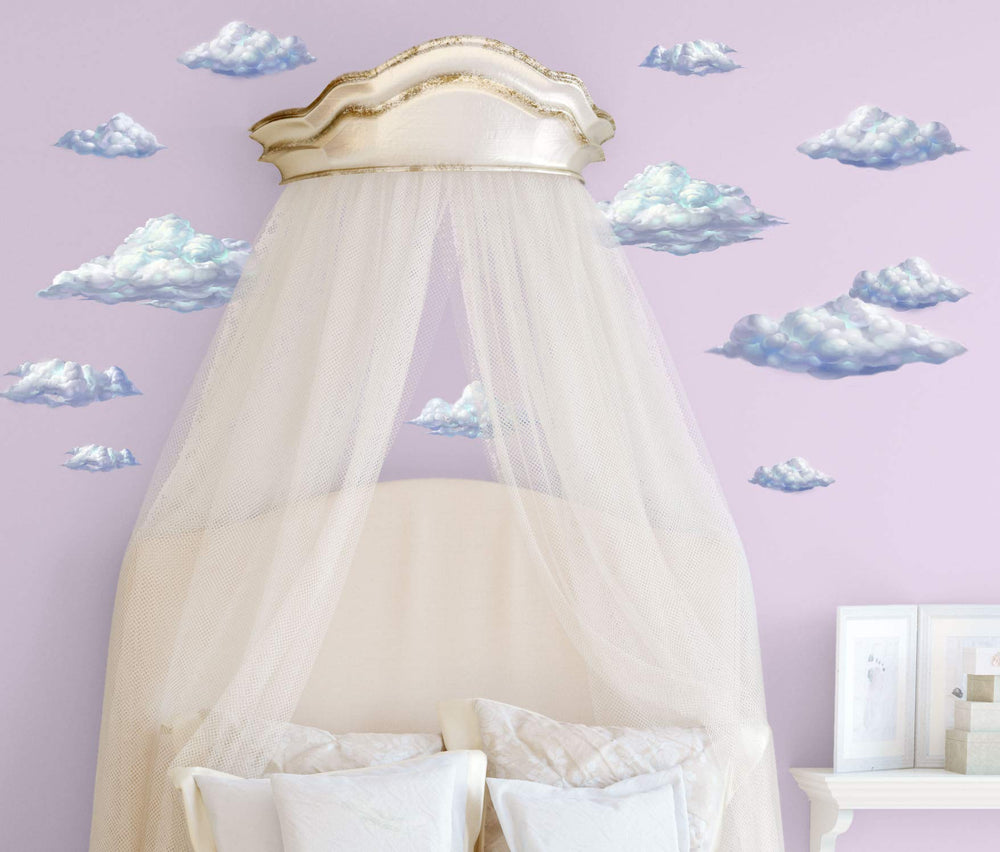 Create-A-Mural Sky Cloud Wall Decals are washable and durable for busy kids' spaces.