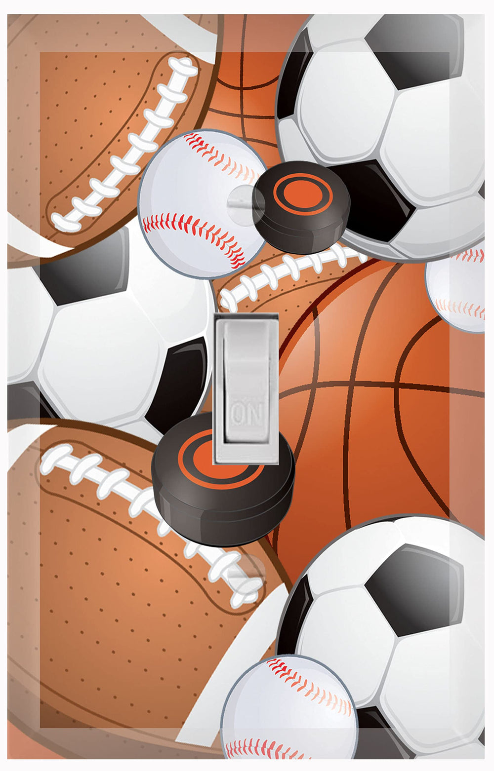 Create-A-Mural soccer switch cover enhances kid's room with sport motif for easy decorating.