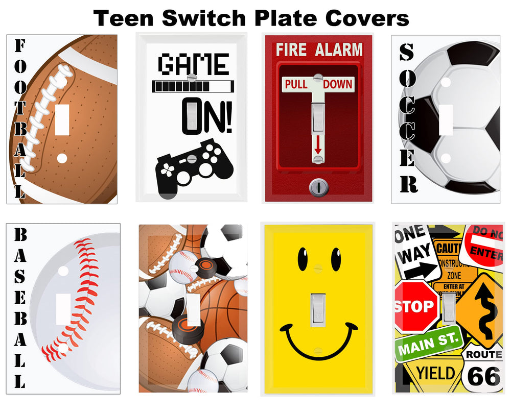 Create-A-Mural switch-cover nursery sports decor highlights a playful everyday detail.