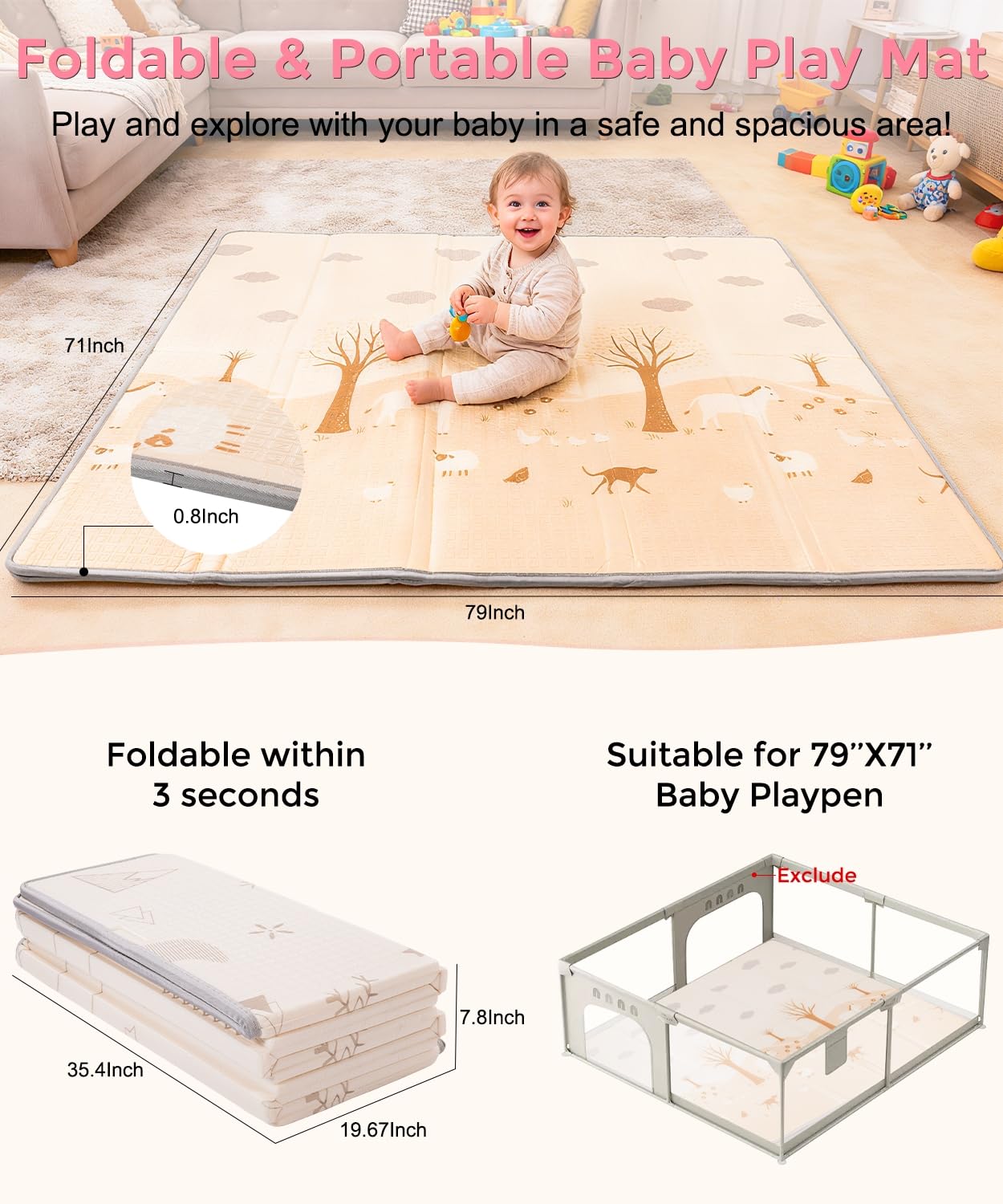 CreateBay baby play mat non-toxic and odorless for safe exploration.
