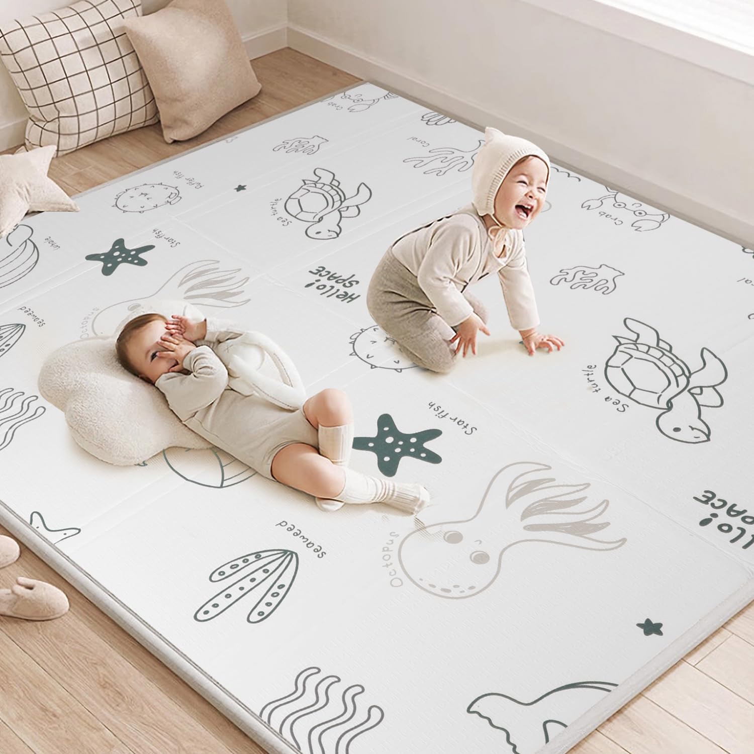 CreateBay foldable baby play mat folded compactly for travel and storage.