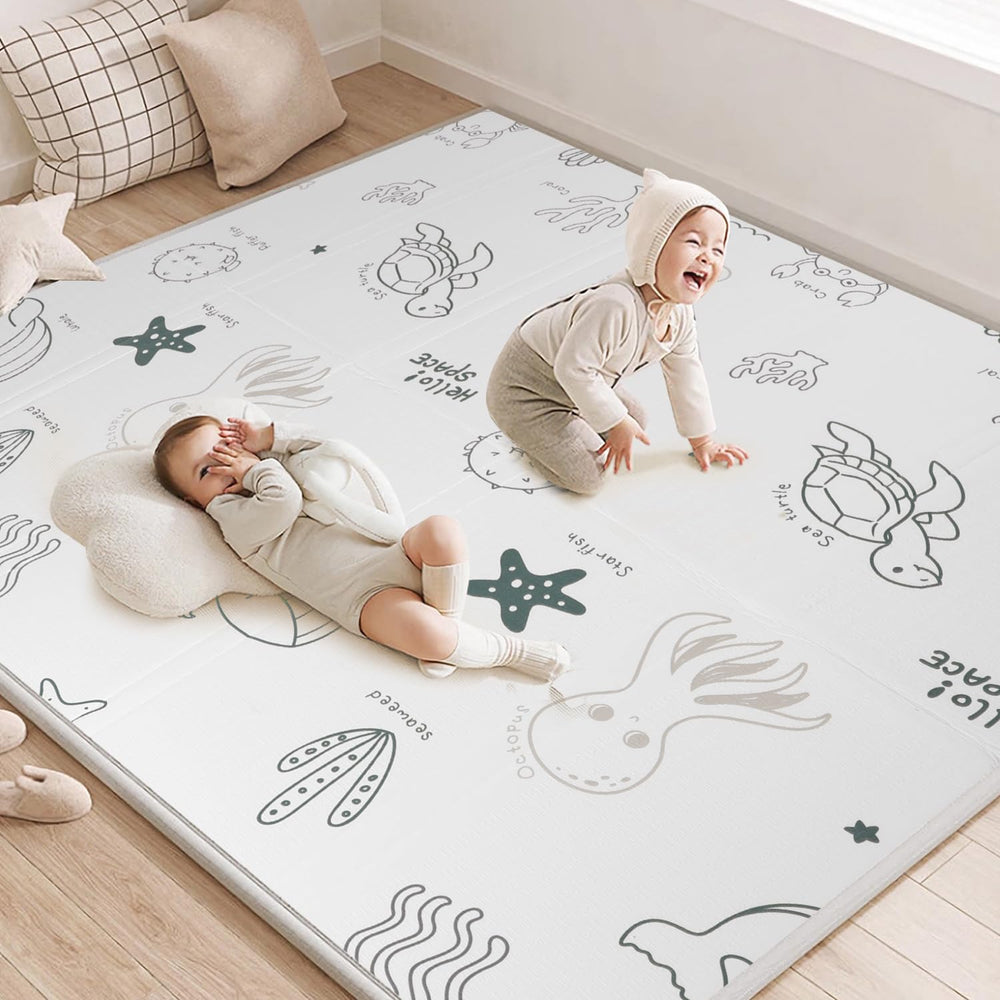 CreateBay foldable baby play mat folded compactly for travel and storage.