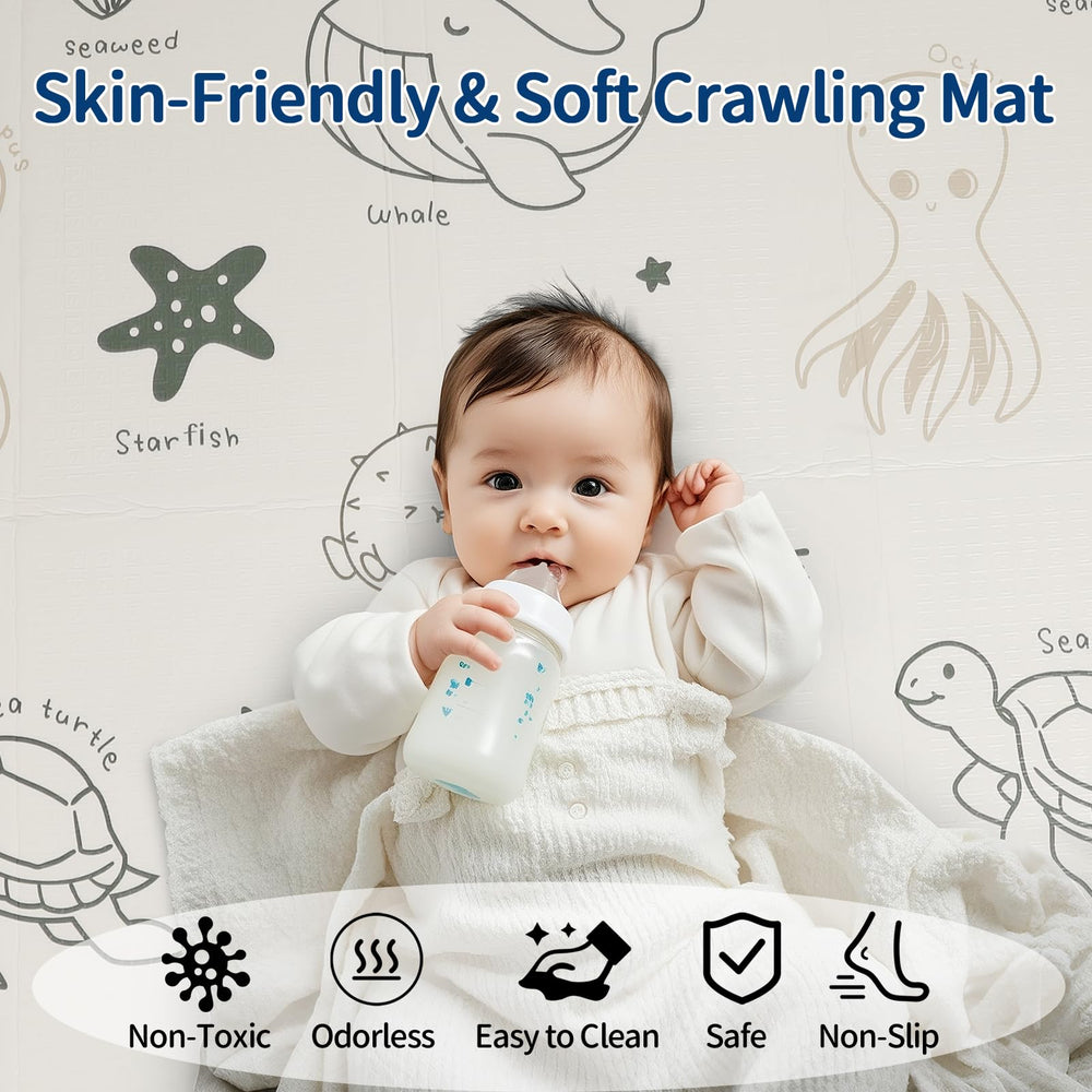 CreateBay foldable baby play mat non-slip bottom helps keep mats in place.