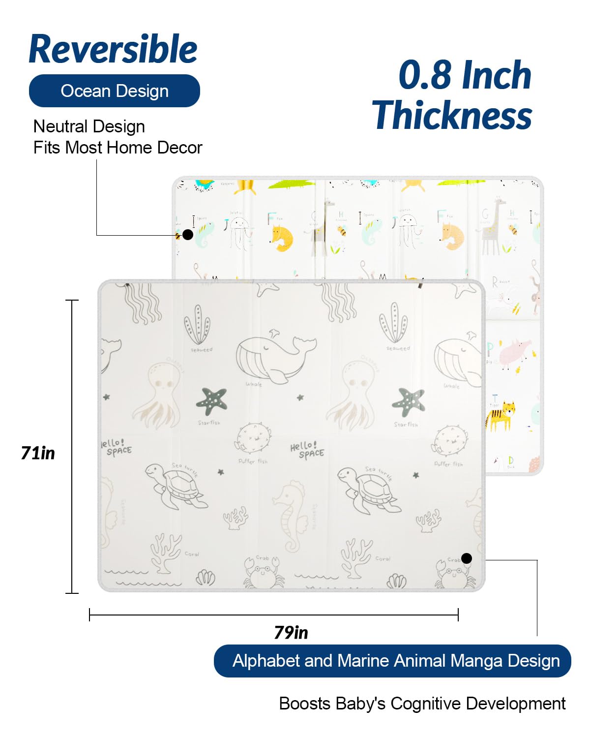 CreateBay foldable baby play mat reversible design with colorful sides for cognitive engagement.
