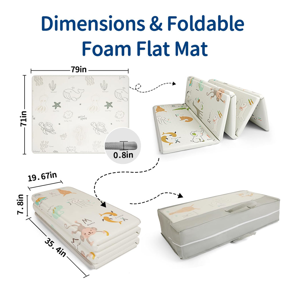 CreateBay foldable baby play mat size 79x71 inches for spacious floor play.