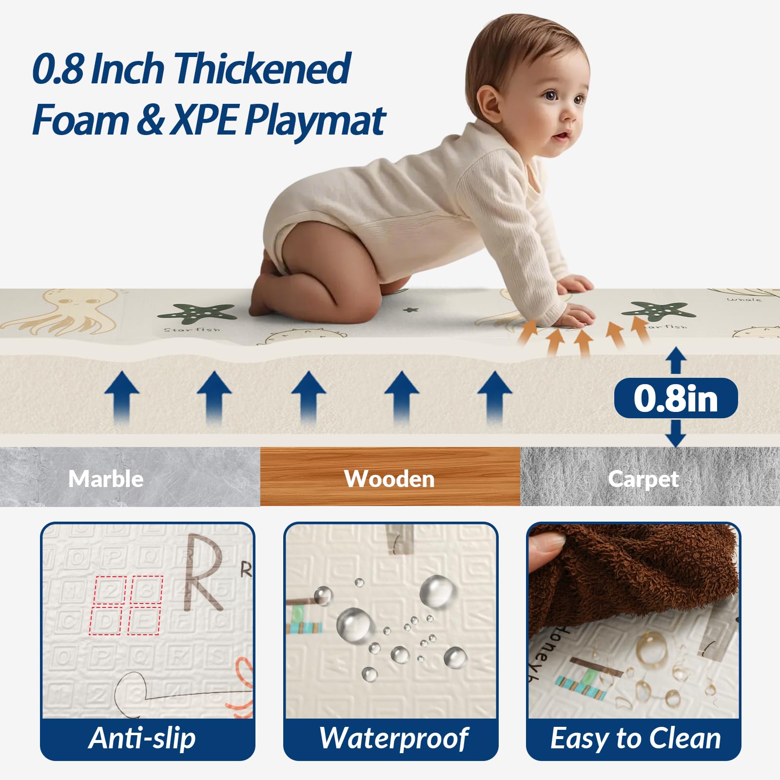 CreateBay foldable baby play mat waterproof surface for quick cleanup after spills.