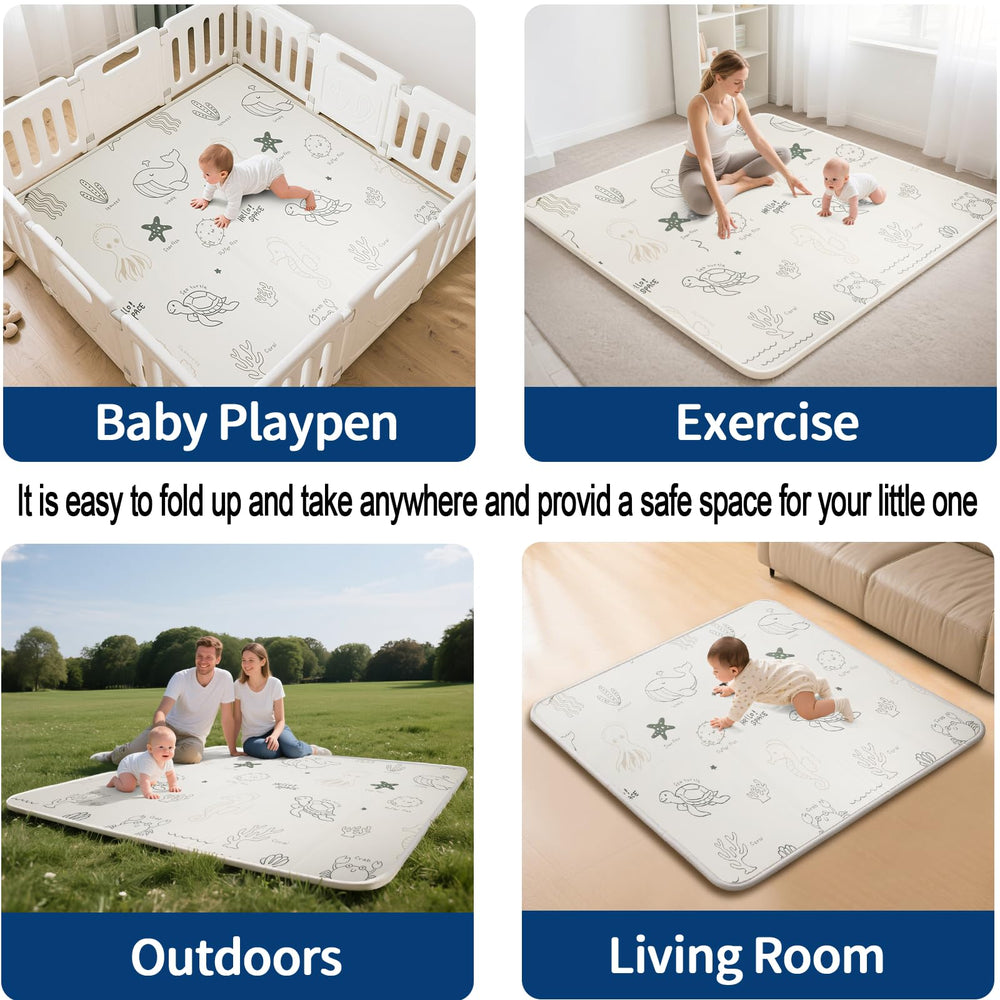 CreateBay foldable baby play mat XPE foam close-up showing thick, cushioned support.