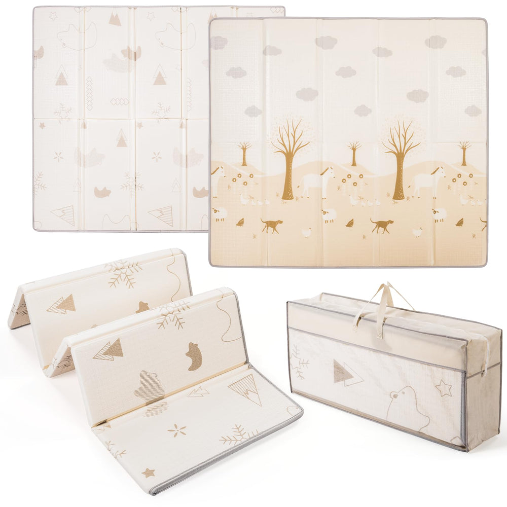 CreateBay large baby play mat folded for easy storage and portability.