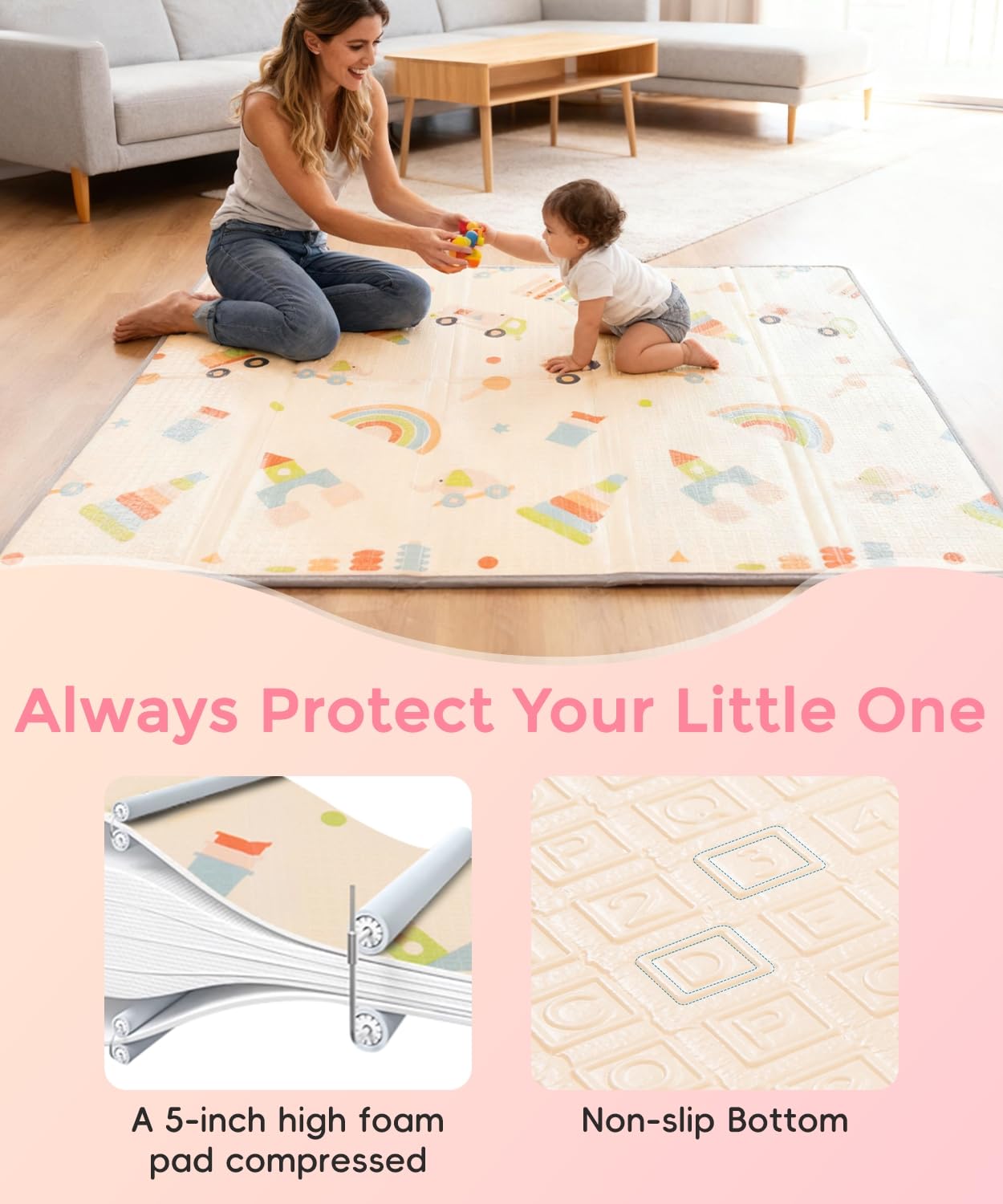 CreateBay 0.8-inch foam mat shows cushioned support for crawling.
