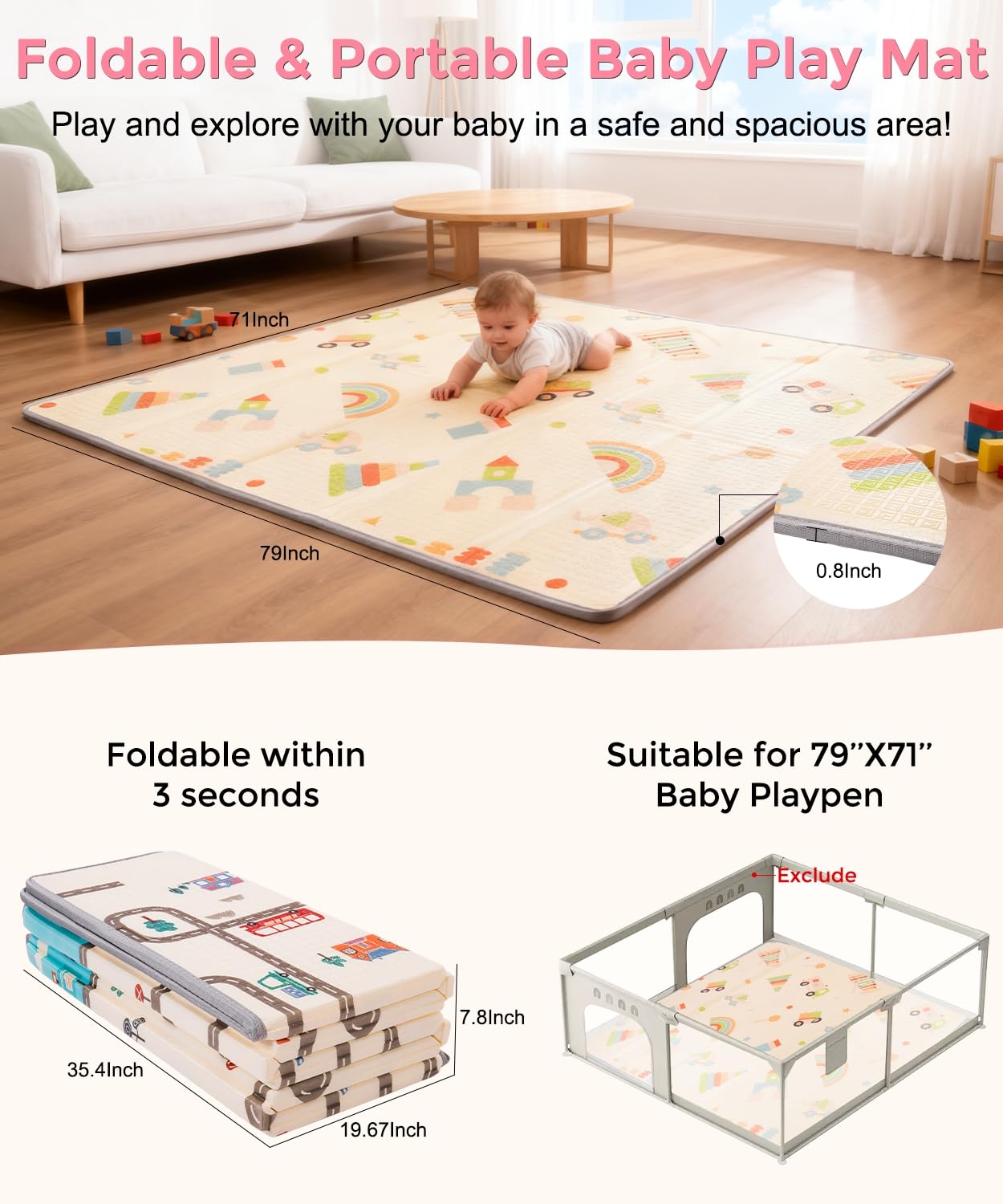 CreateBay Play Mat reversible Side B provides a different pattern for learning exploration.