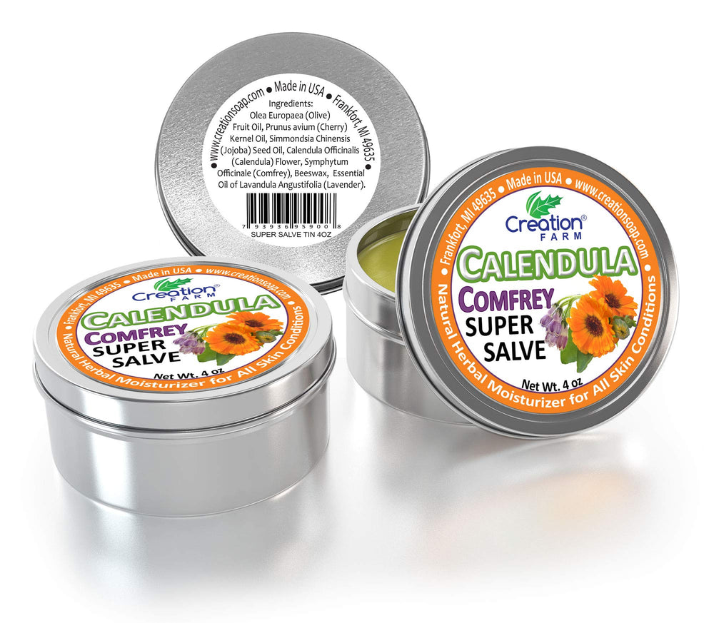 Creation Pharm Calendula Comfrey Salve being gently rubbed into skin