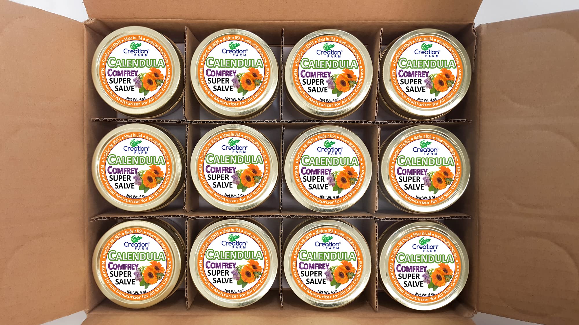 Creation Pharm Calendula Comfrey Salve on a shelf display