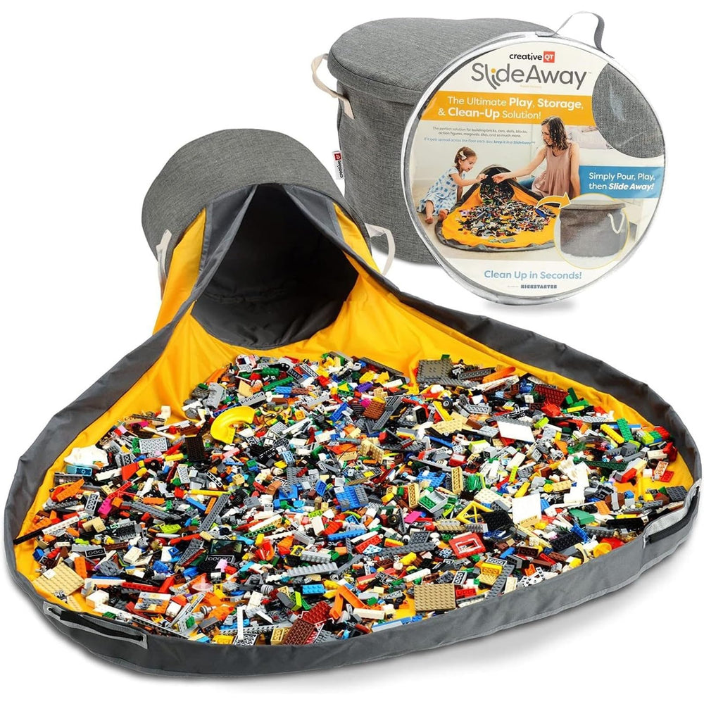 Creative QT SlideAway building-bricks storage keeps small parts tidy during play