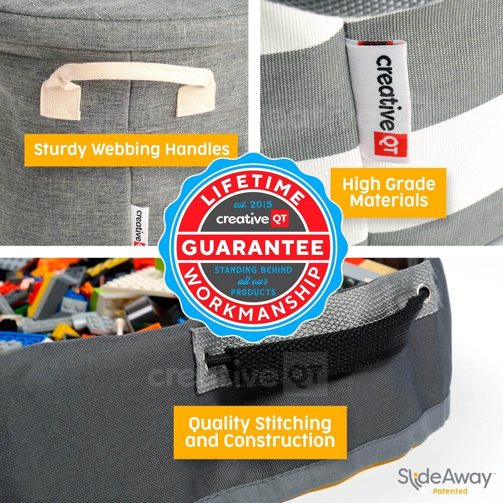 Creative QT SlideAway toy storage grey bin ready for busy family use