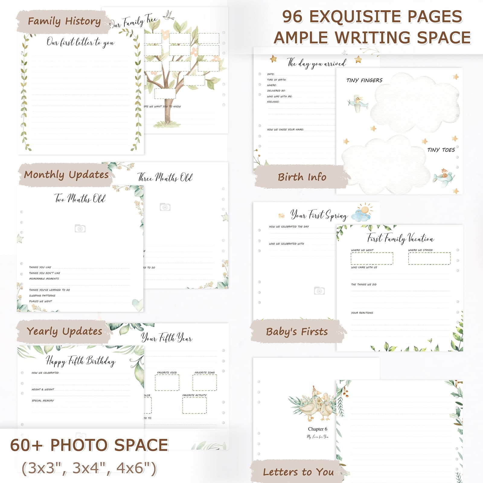 Creawoo memory book inner pages with watercolor design for cherished milestones