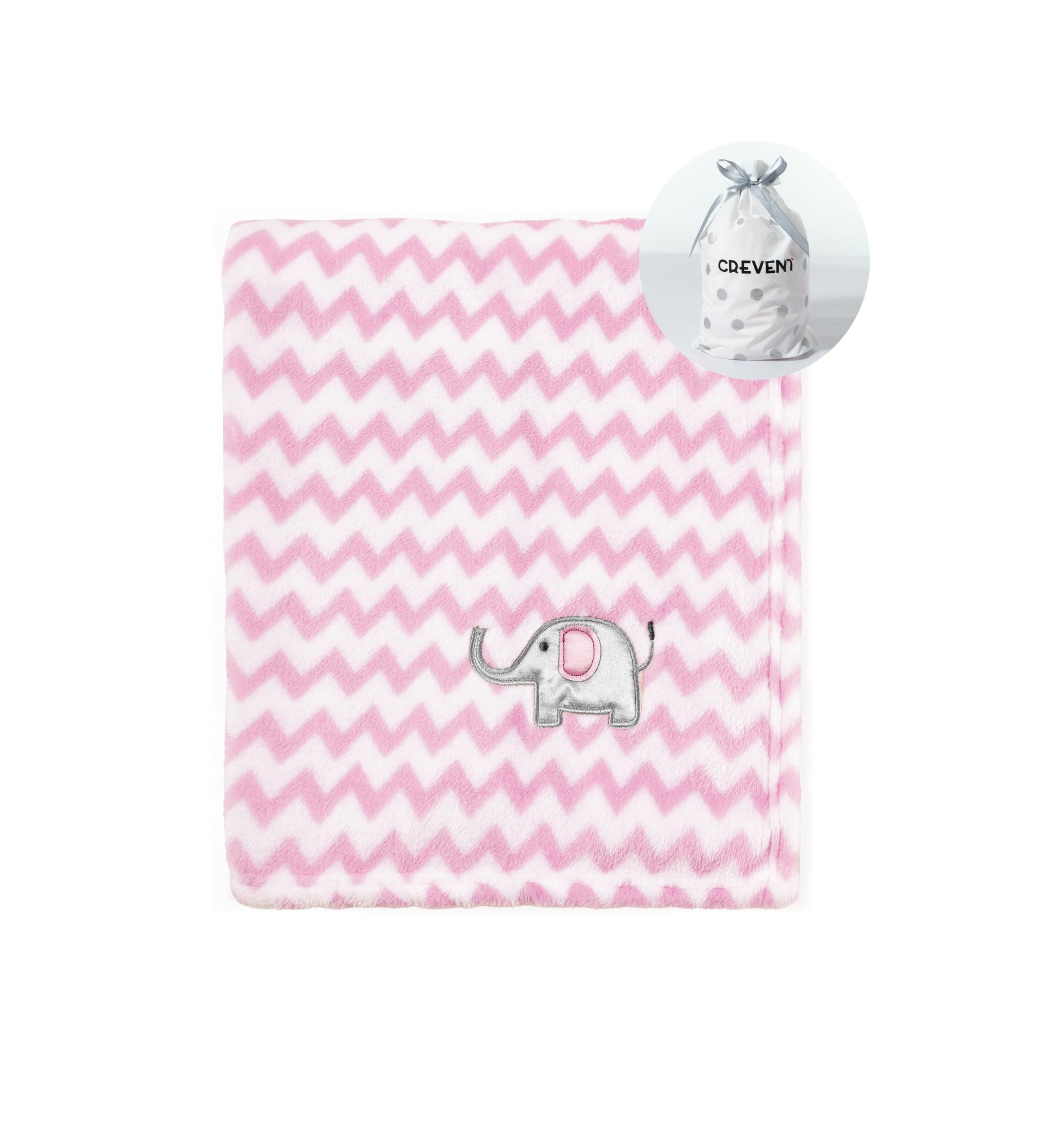 CREVENT Pink Elephant baby blanket for crib time, soft plush.