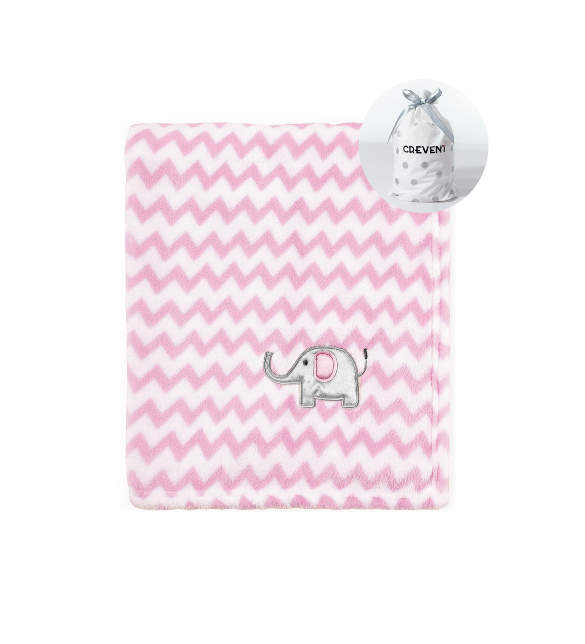 CREVENT Pink Elephant baby blanket for crib time, soft plush.