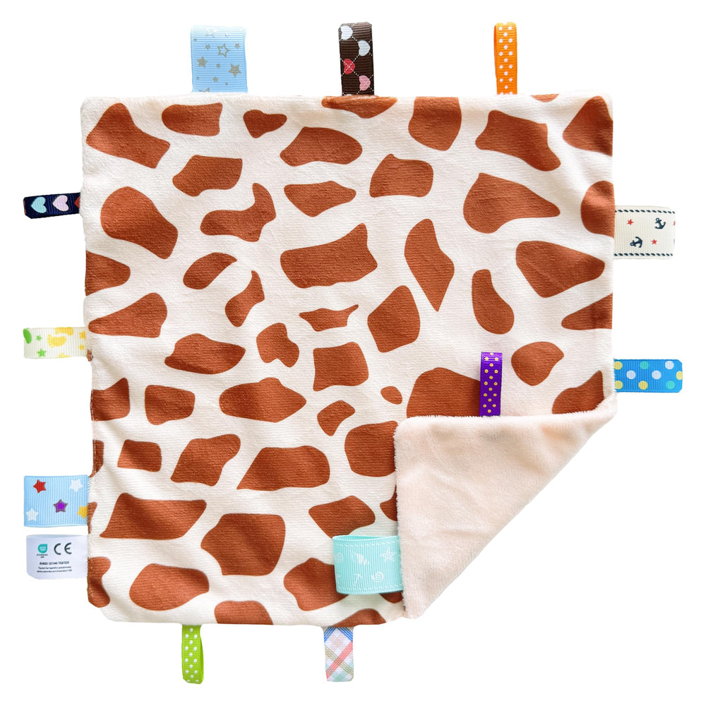 CREVENT baby lovey in giraffedot-purple shown as compact travel companion