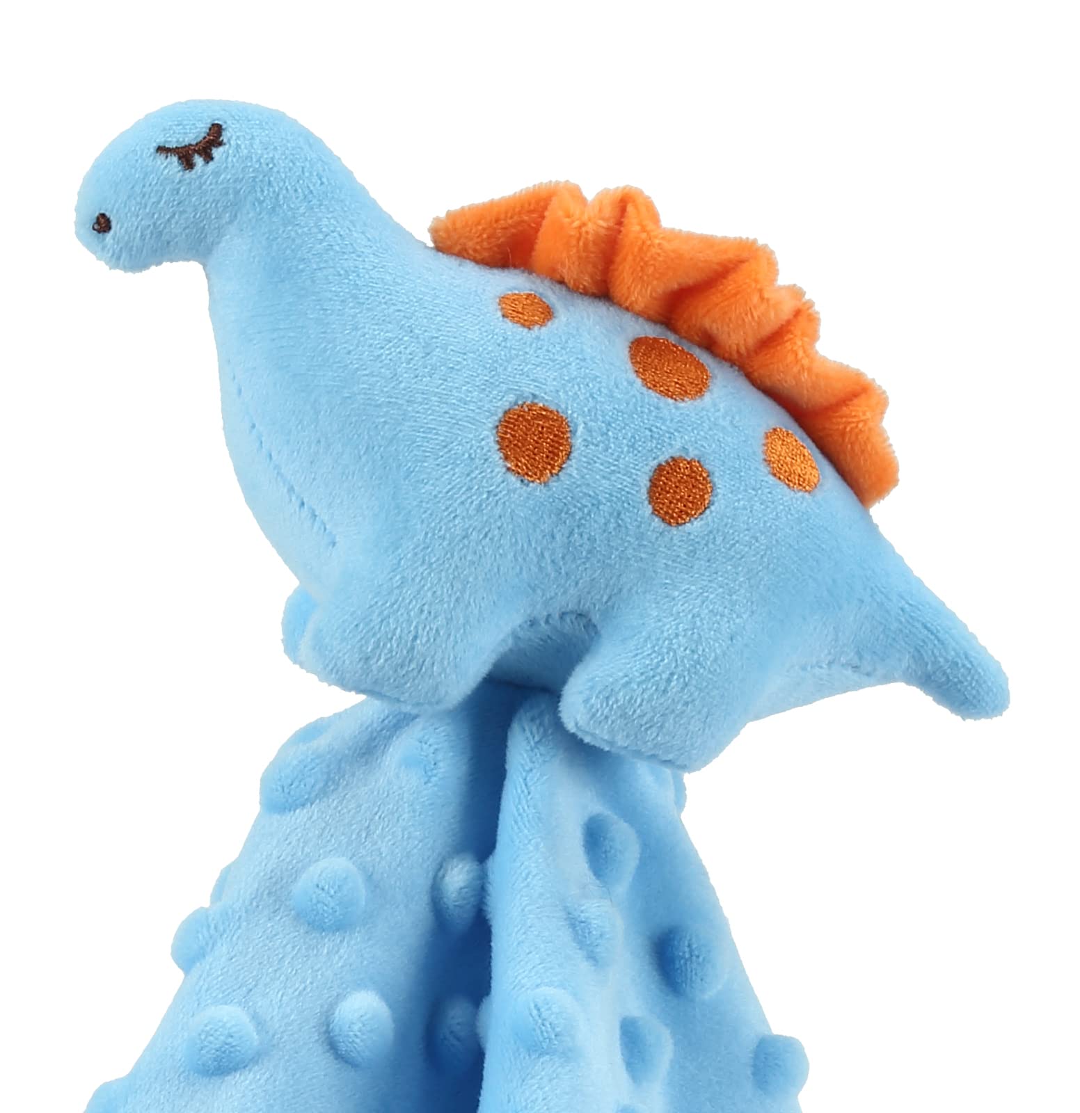 CREVENT Cozy Plush Baby Security Blanket blue dinosaur closeup for visual appeal.