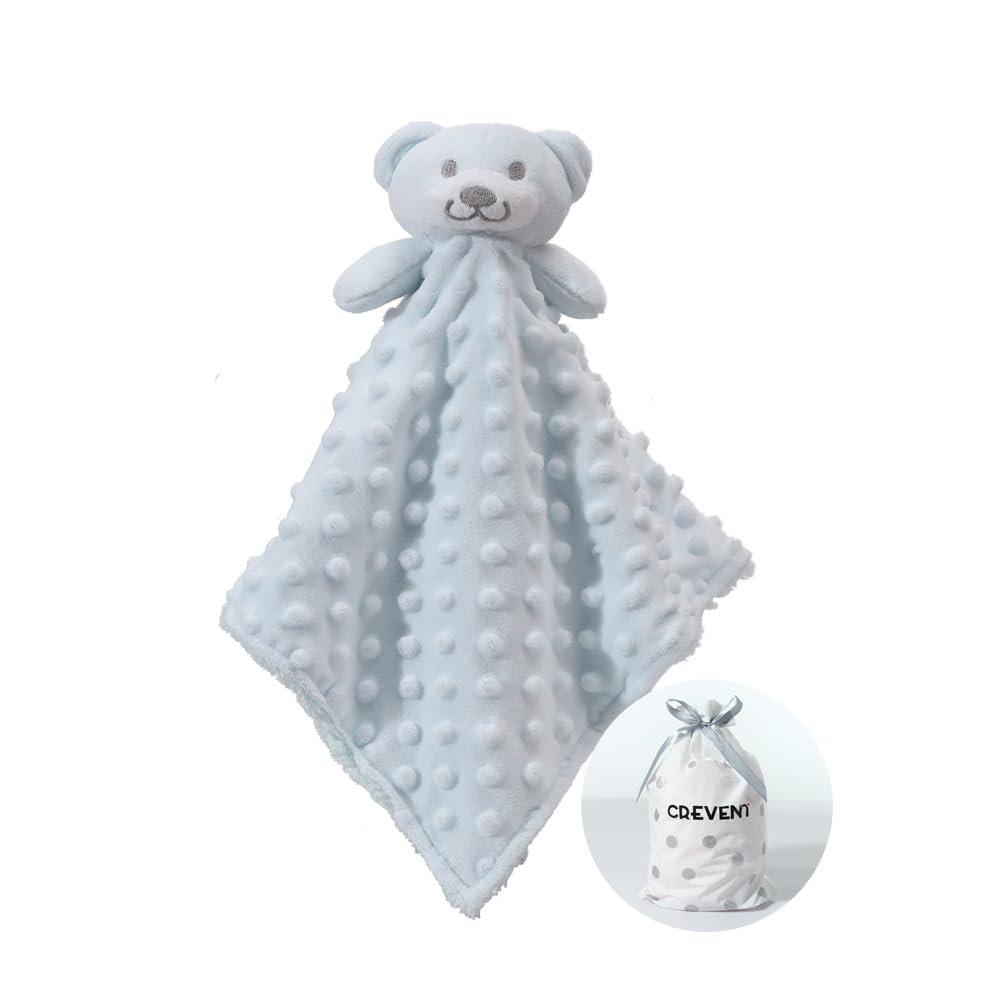 CREVENT Cozy Plush Blanket front view in blue mink dot for soothing baby cuddles
