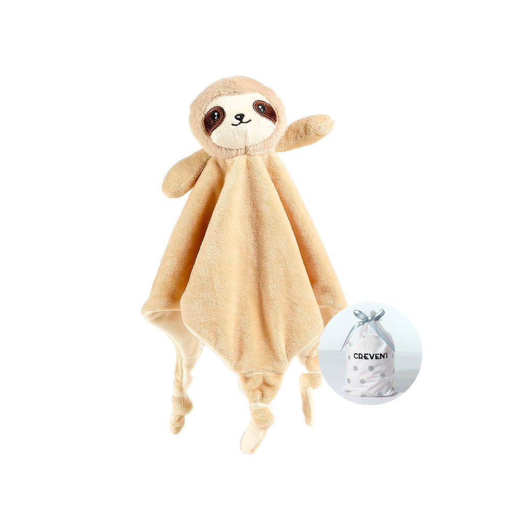 CREVENT cozy plush sloth head close-up for soothing tactile comfort.