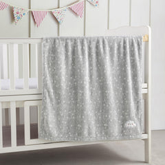 CREVENT grey cloud blanket closeup soft fleece for gentle baby comfort.