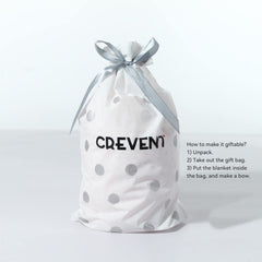 CREVENT tag security blanket blue dot minky front-back highlights gentle, plush fabric for cozy snuggles.