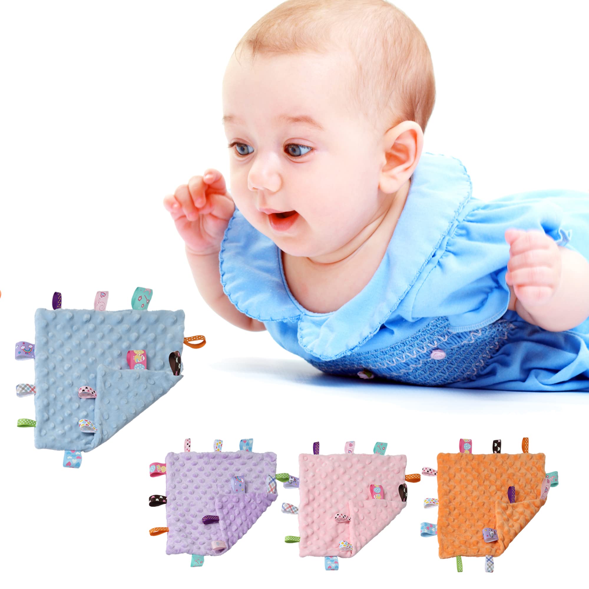 CREVENT blue tag security blanket shown as a thoughtful newborn gift idea.