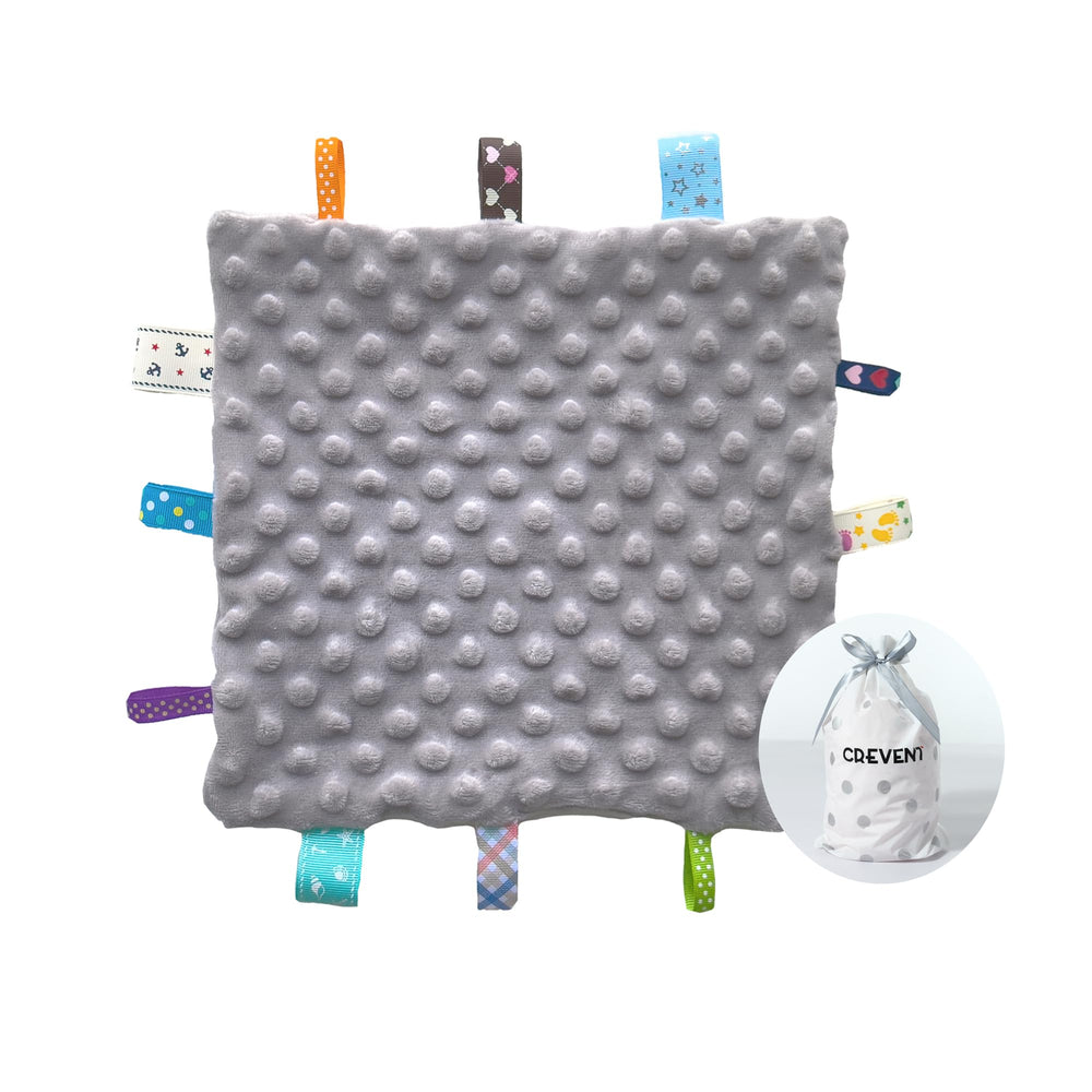 CREVENT tag security blanket grey lovey provides comforting sensory companionship during naps