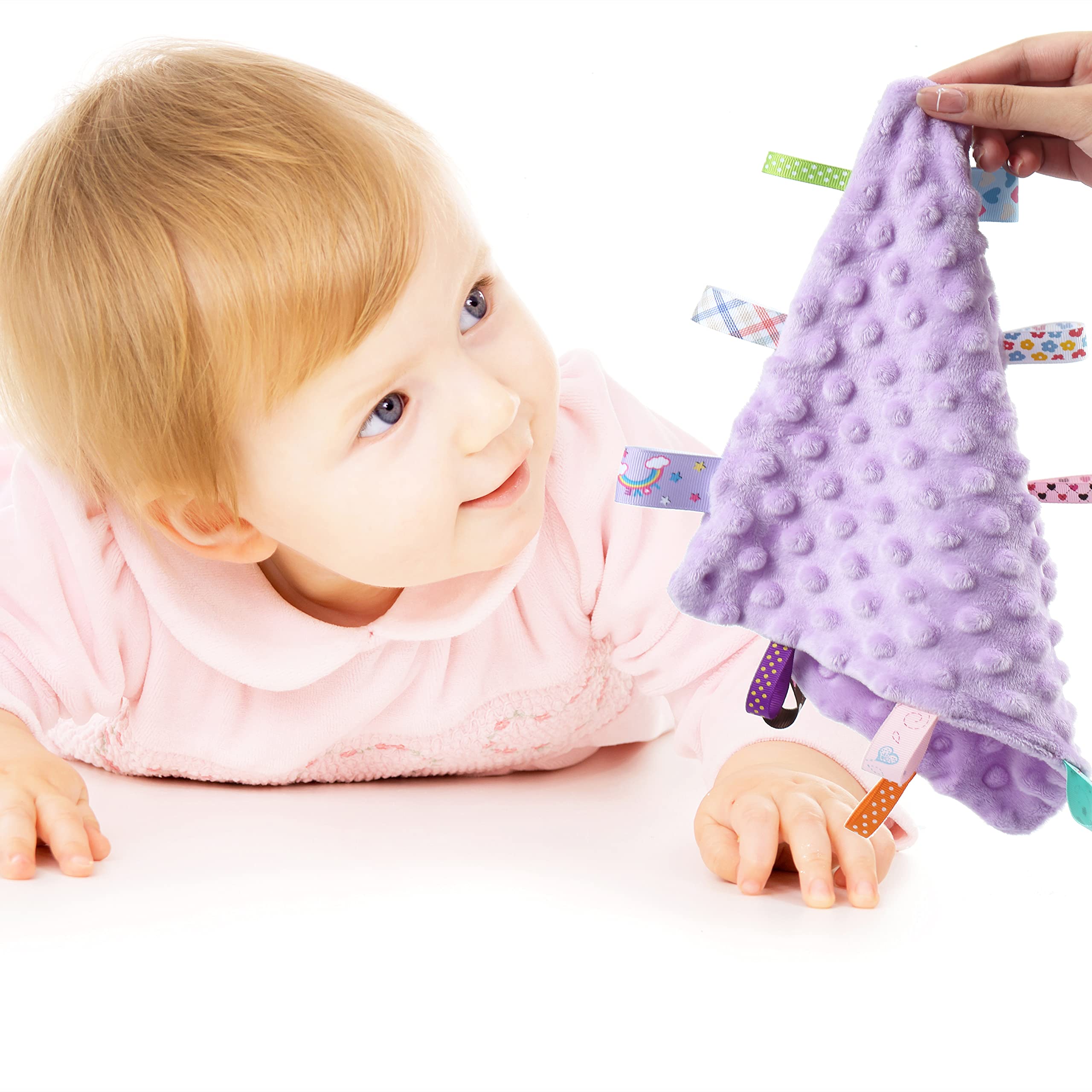 CREVENT Tag Security Blanket in purple color ideal for nap time and cuddling.